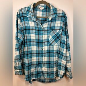 Birch & Stone Plaid Flannel Shirt Blue Teal Button Front Women’s Size Large